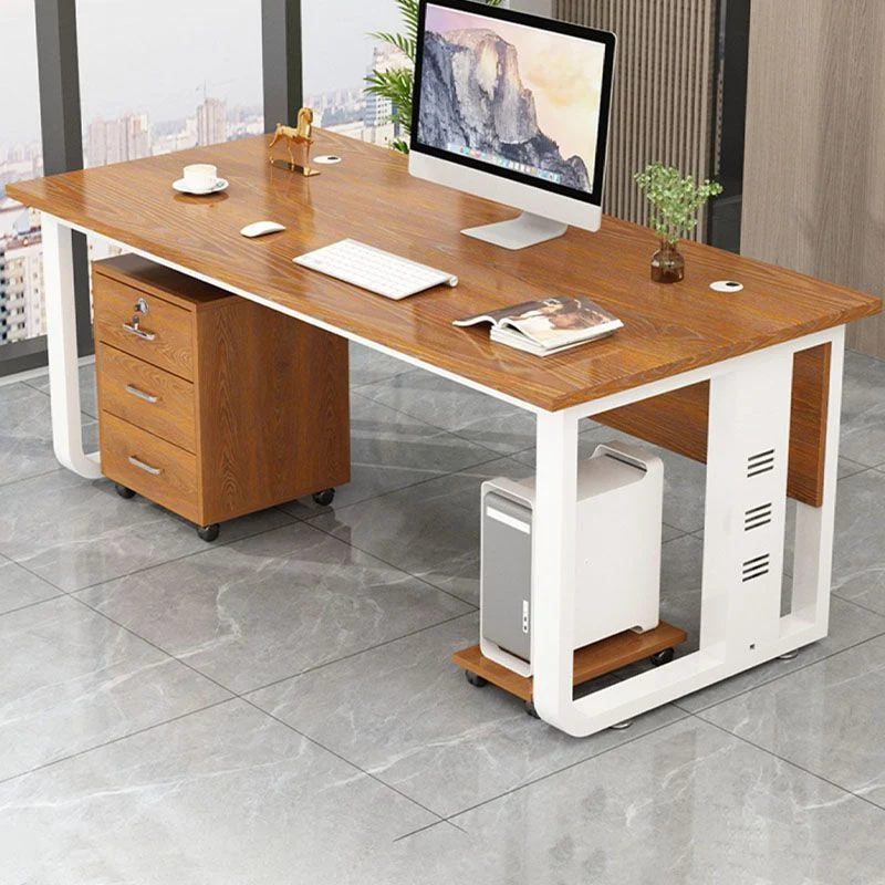 Bureau d'écriture de forme rectangulaire en bois contemporain avec 2 pieds marron Clearhalo