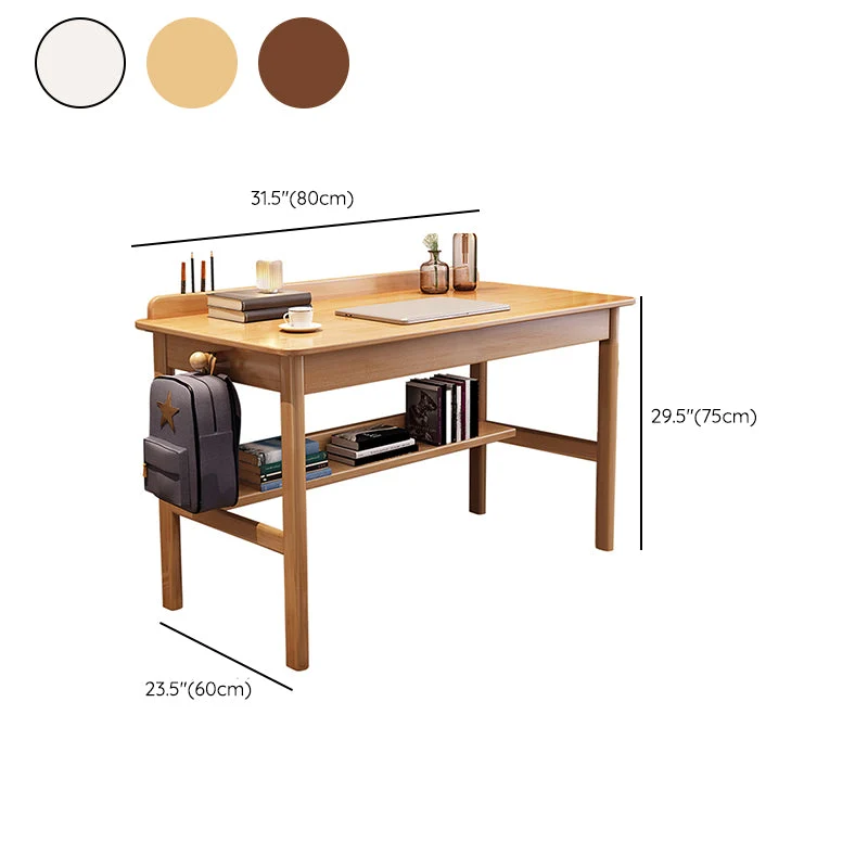 Bureau d'écriture de forme rectangulaire, marron/blanc/naturel, avec 1/2 tiroirs Clearhalo