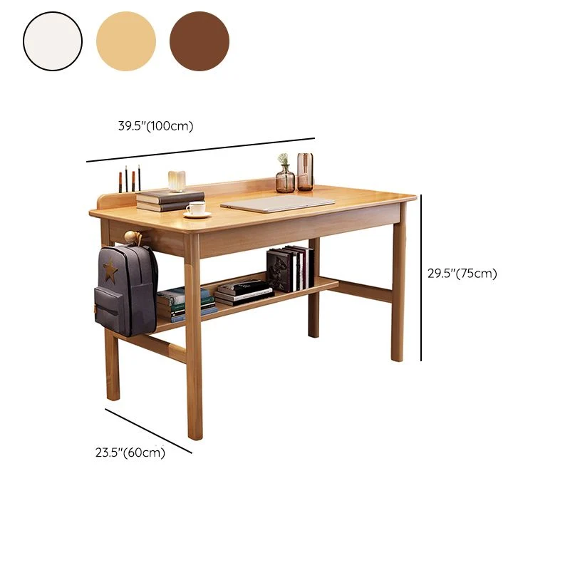 Bureau d'écriture de forme rectangulaire, marron/blanc/naturel, avec 1/2 tiroirs Clearhalo