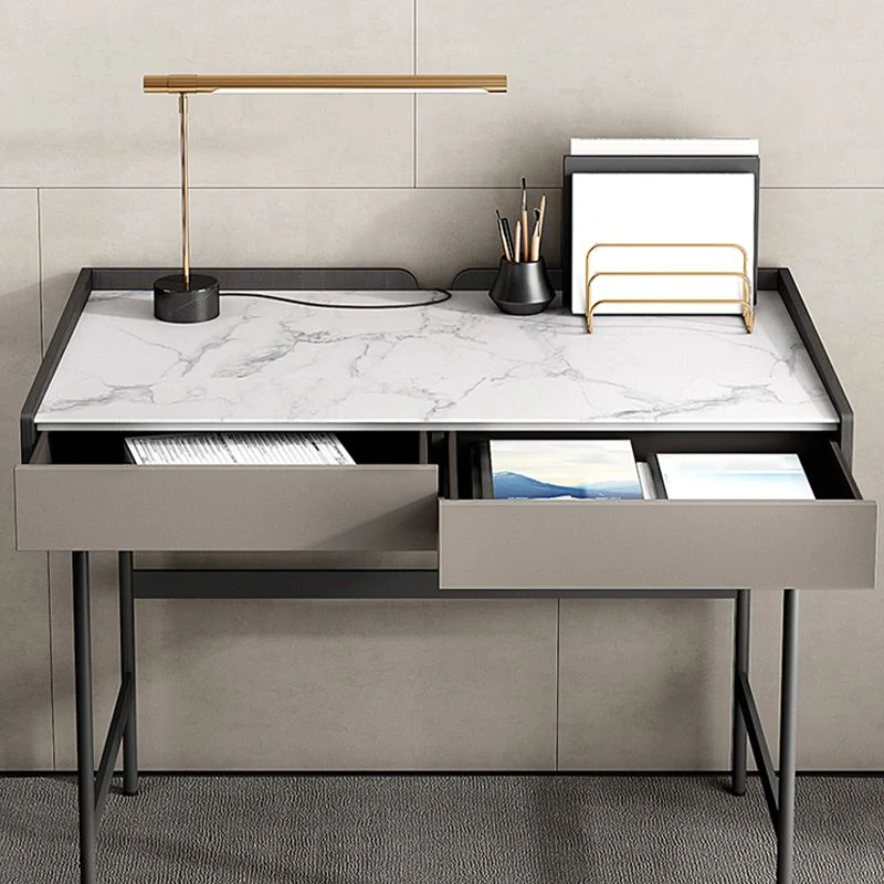 Bureau d'écriture de forme rectangulaire en pierre de style moderne avec 2 pieds Clearhalo