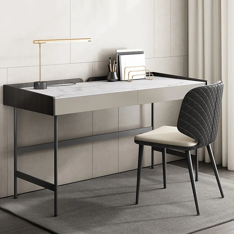 Bureau d'écriture de forme rectangulaire en pierre de style moderne avec 2 pieds Clearhalo