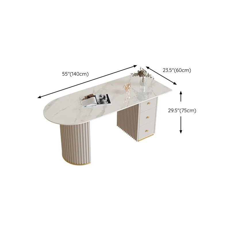 Bureau d'écriture Glam de 23,6 po de large, bureau en pierre blanc avec tiroirs Clearhalo