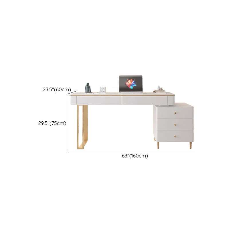 Bureau d'écriture Glam avec plateau en ardoise, 5 tiroirs et base dorée Clearhalo