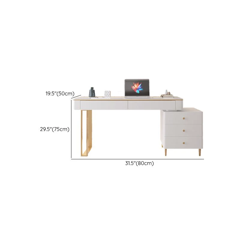 Bureau d'écriture Glam avec plateau en ardoise, 5 tiroirs et base dorée Clearhalo