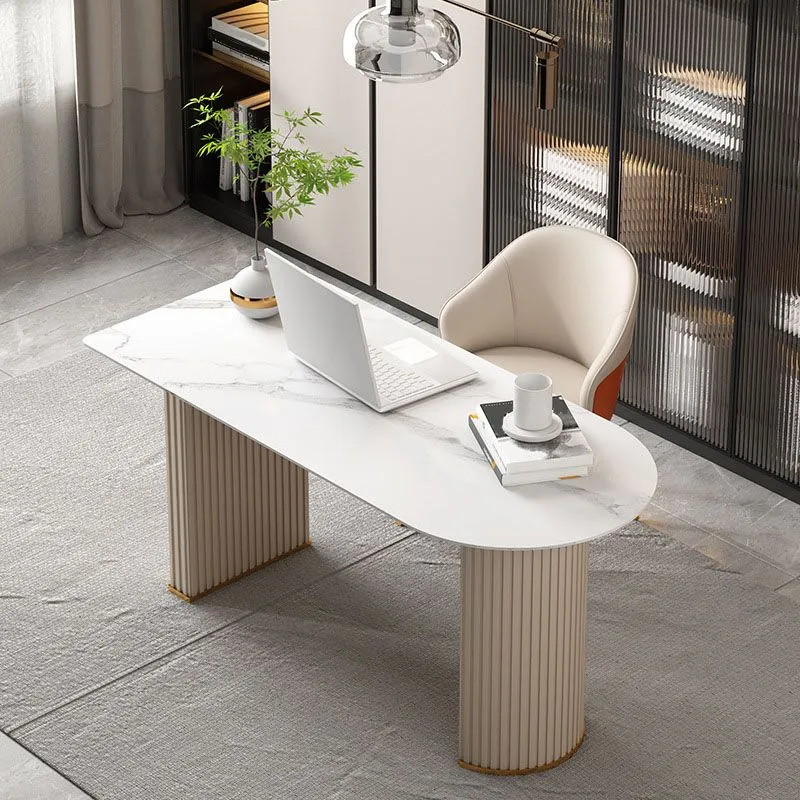 Bureau d'écriture Glam beige en pierre et métal de 23,6 po de large Clearhalo