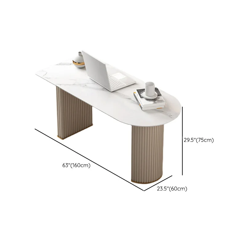Bureau d'écriture Glam beige en pierre et métal de 23,6 po de large Clearhalo