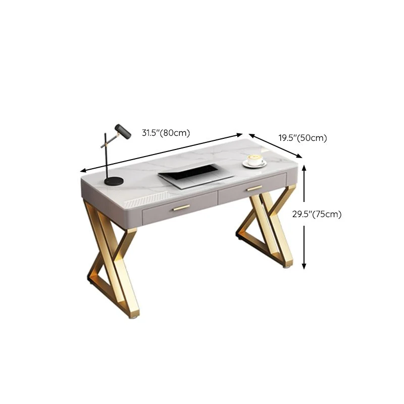 Bureau d'écriture Glam blanc Bureau rectangulaire avec tiroirs Clearhalo