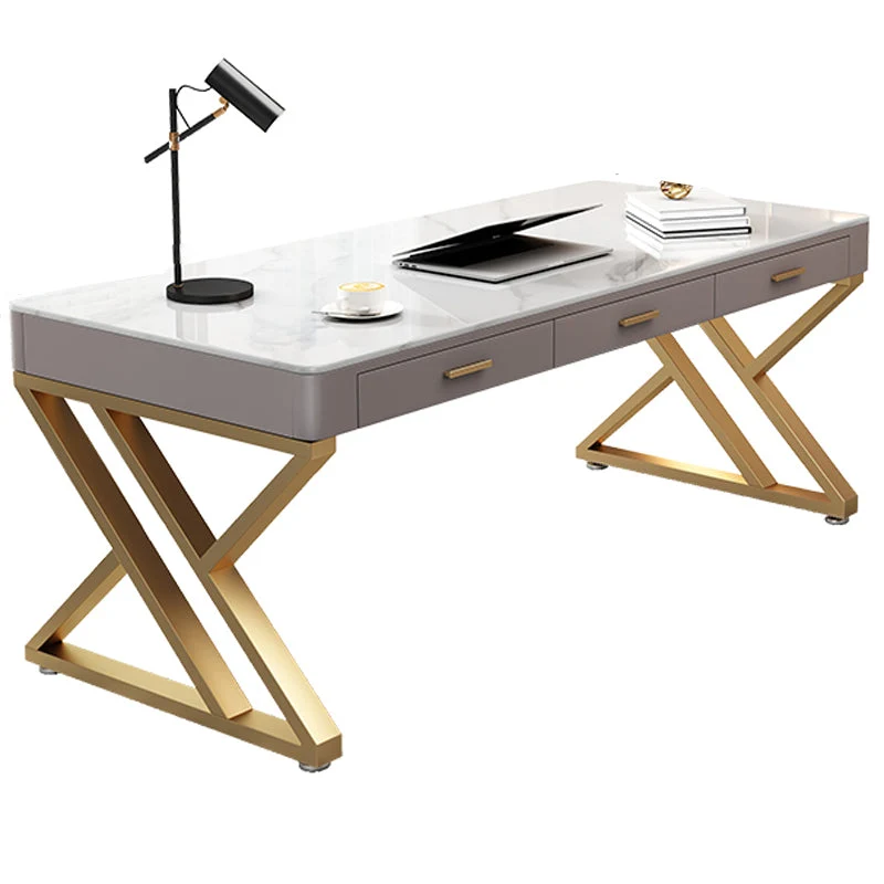 Bureau d'écriture Glam blanc Bureau rectangulaire avec tiroirs Clearhalo