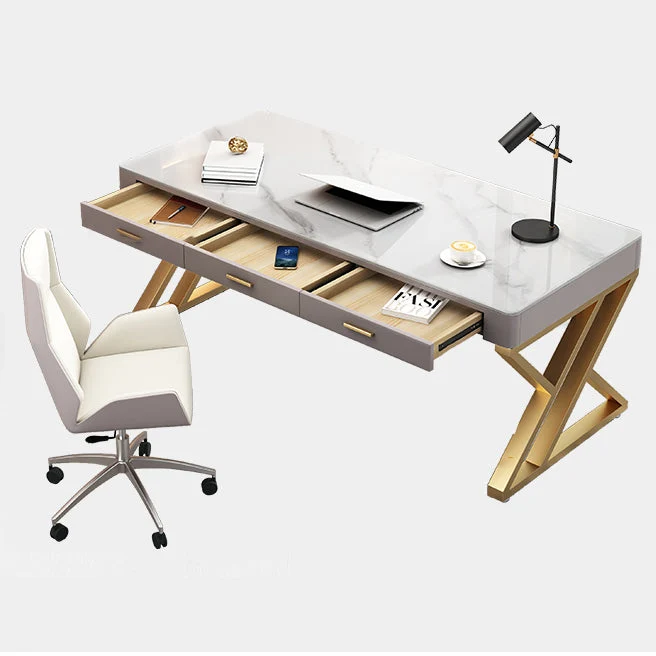 Bureau d'écriture Glam blanc Bureau rectangulaire avec tiroirs Clearhalo