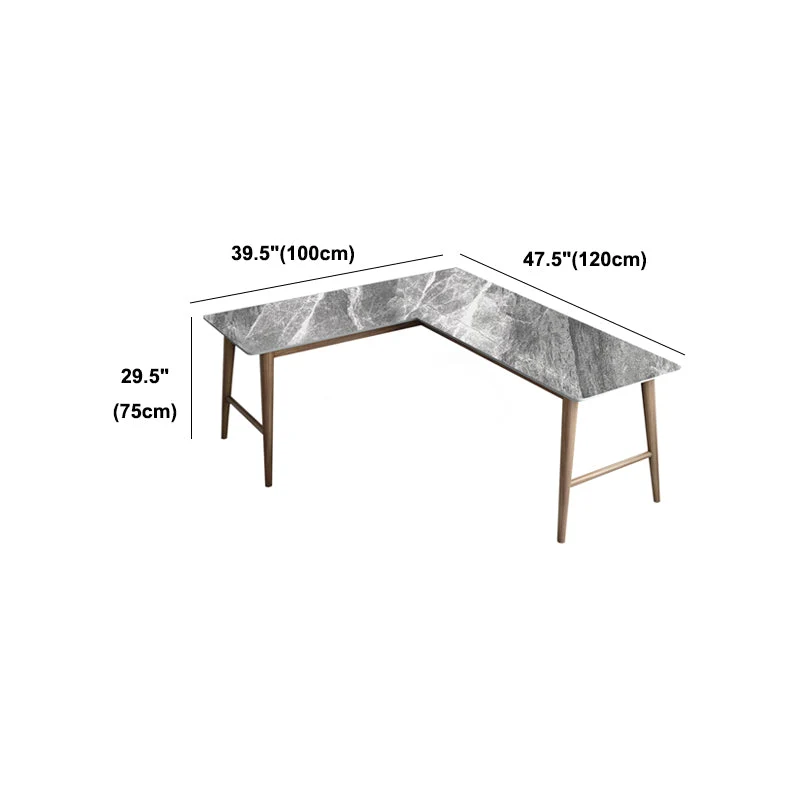 Bureau d'écriture Glam en forme de L, bureau en pierre avec pied de table en bois massif Clearhalo