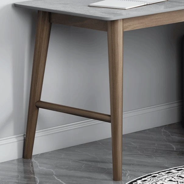 Bureau d'écriture Glam en forme de L, bureau en pierre avec pied de table en bois massif Clearhalo