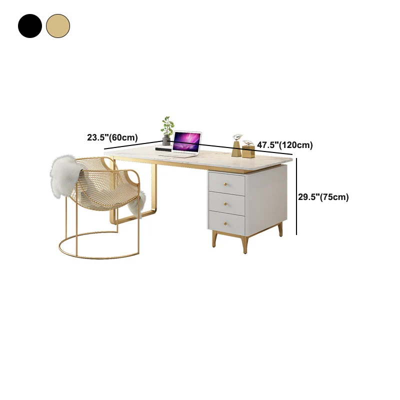 Bureau d'écriture Glam en marbre blanc avec bureau rectangulaire à 3 tiroirs Clearhalo
