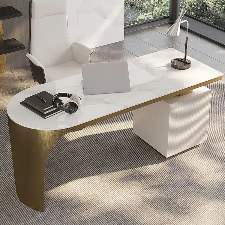 Bureau d'écriture Glam Office Desk Peninsula avec base en métal chromé Clearhalo