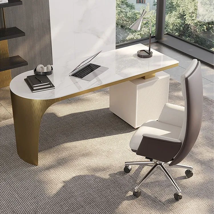 Bureau d'écriture Glam Office Desk Peninsula avec base en métal chromé Clearhalo