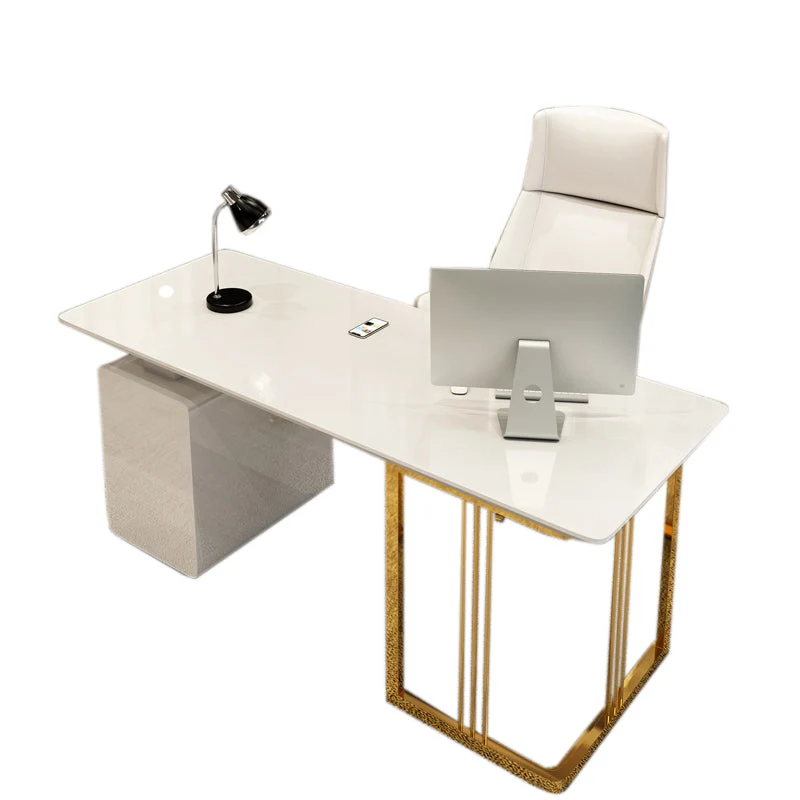 Bureau d'écriture Glam rectangulaire avec classeur, bureau en bois artificiel Clearhalo