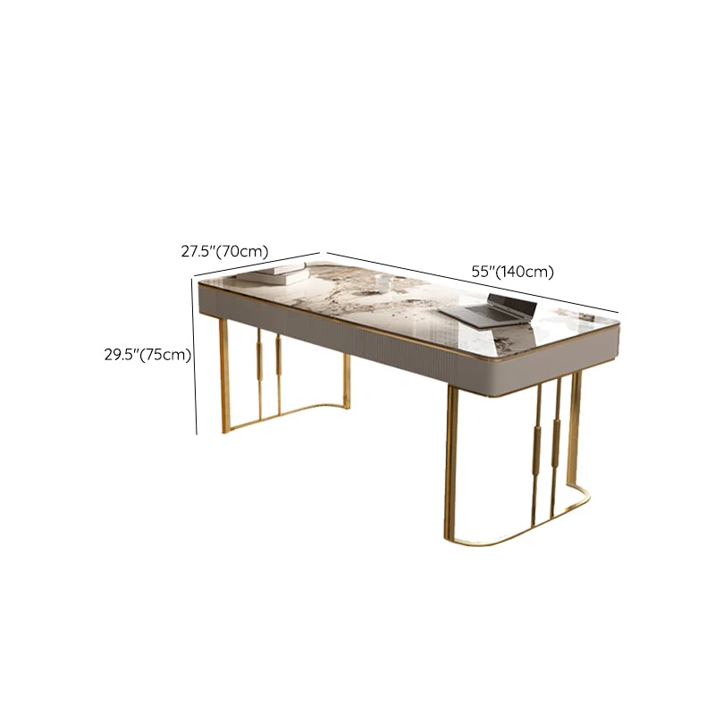 Bureau d'écriture Glam Stone Bureau rectangulaire en métal avec 3 tiroirs Clearhalo