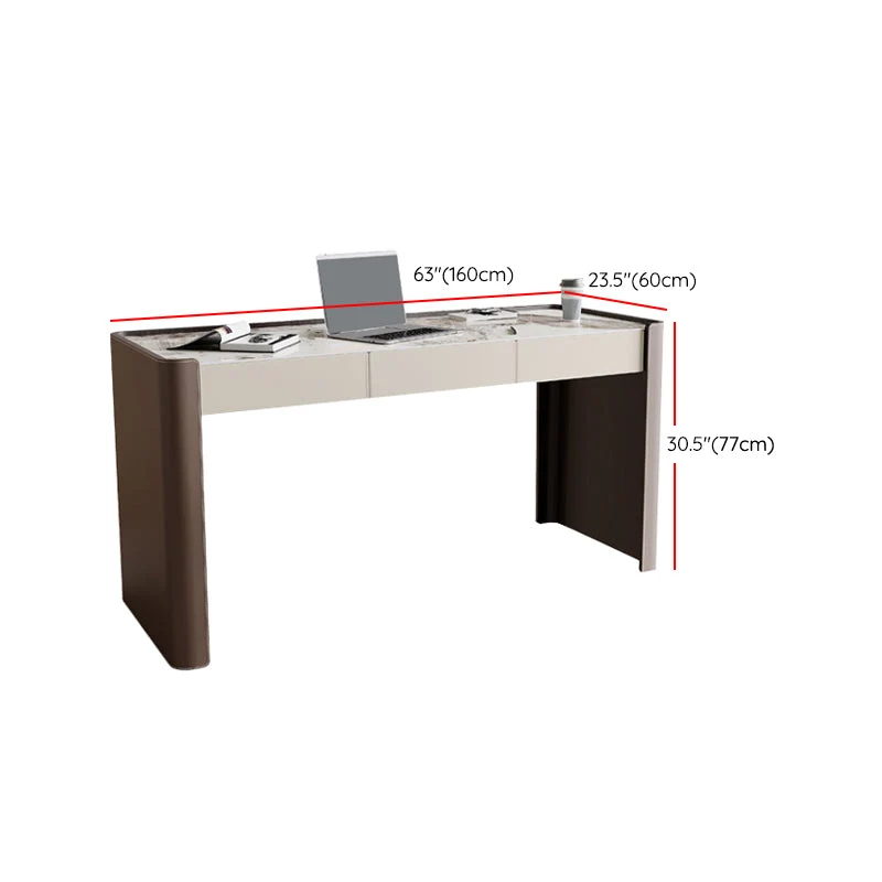 Bureau d'écriture Glam Stone à 3 tiroirs de 29,92 po de haut avec base luge Clearhalo