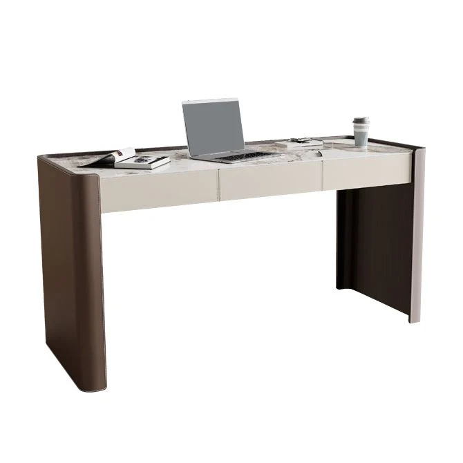 Bureau d'écriture Glam Stone à 3 tiroirs de 29,92 po de haut avec base luge Clearhalo