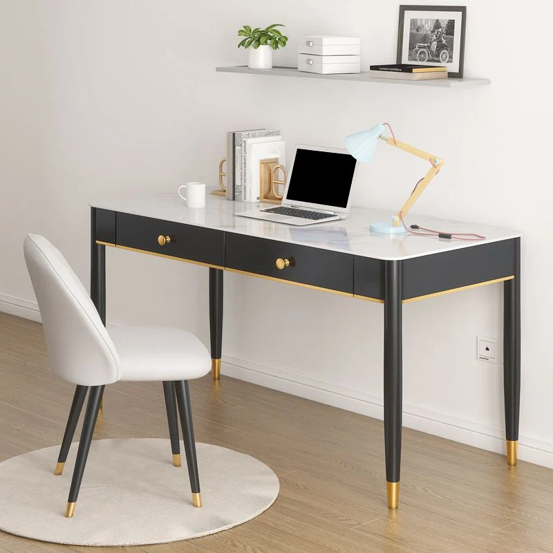 Bureau d'écriture Glam à 2 tiroirs en pierre de 29,53 po de haut avec base Parsons Clearhalo