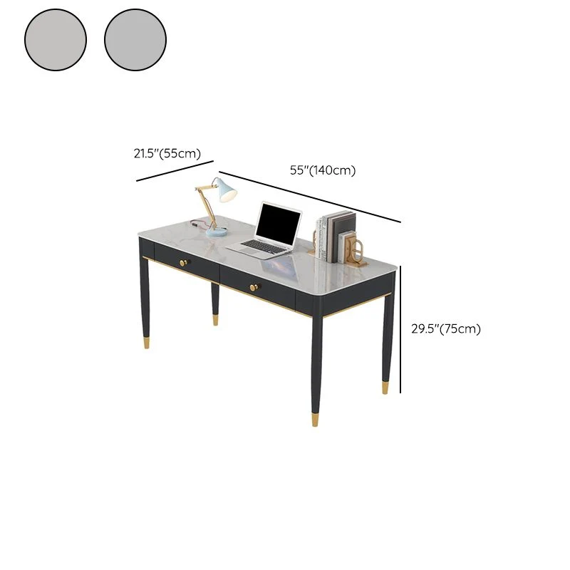 Bureau d'écriture Glam à 2 tiroirs en pierre de 29,53 po de haut avec base Parsons Clearhalo