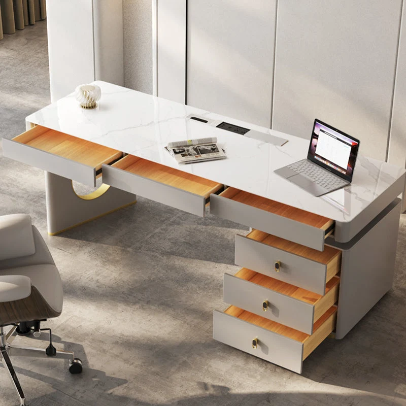 Bureau d'écriture glamour avec plateau en pierre rectangulaire avec tiroirs pour bureau Clearhalo
