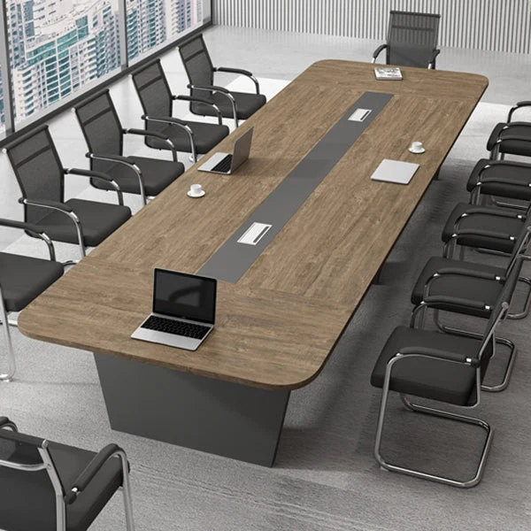 Bureau d'écriture incurvé en bois, bureau de gestion des câbles de style industriel Clearhalo