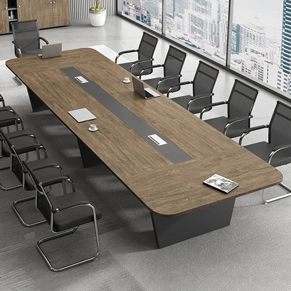 Bureau d'écriture incurvé en bois, bureau de gestion des câbles de style industriel Clearhalo