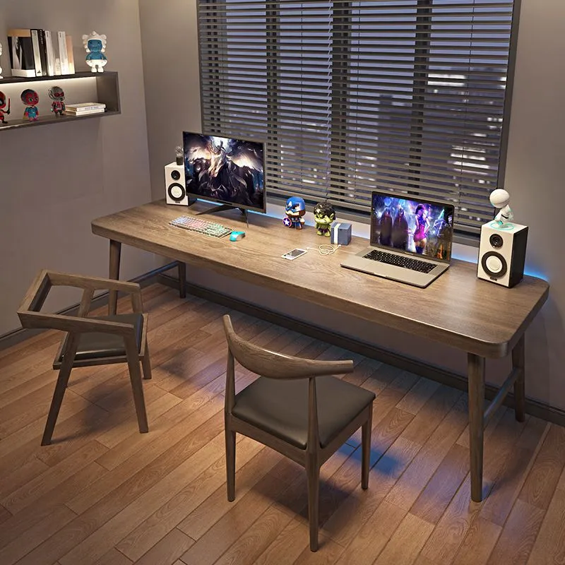 Bureau d'écriture incurvé en bois massif, bureau en forme de H de Style moderne sans chaise Clearhalo