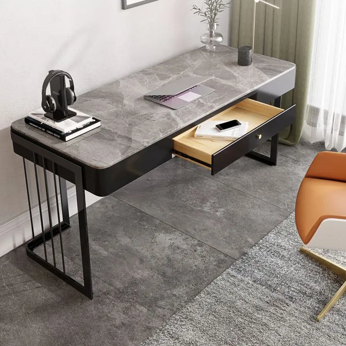 Bureau d'écriture incurvé contemporain Bureau en pierre avec tiroir Clearhalo
