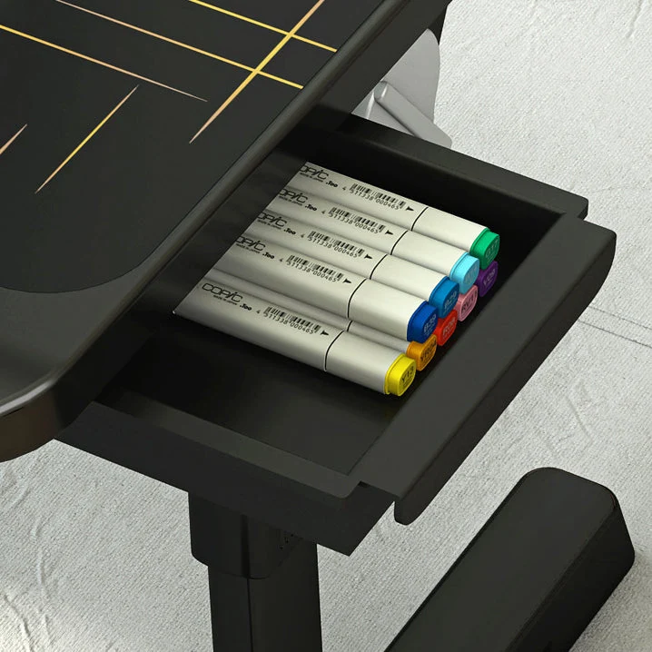 Bureau d'écriture incurvé en forme de T, noir, pliable, réglable, en bois artificiel Clearhalo