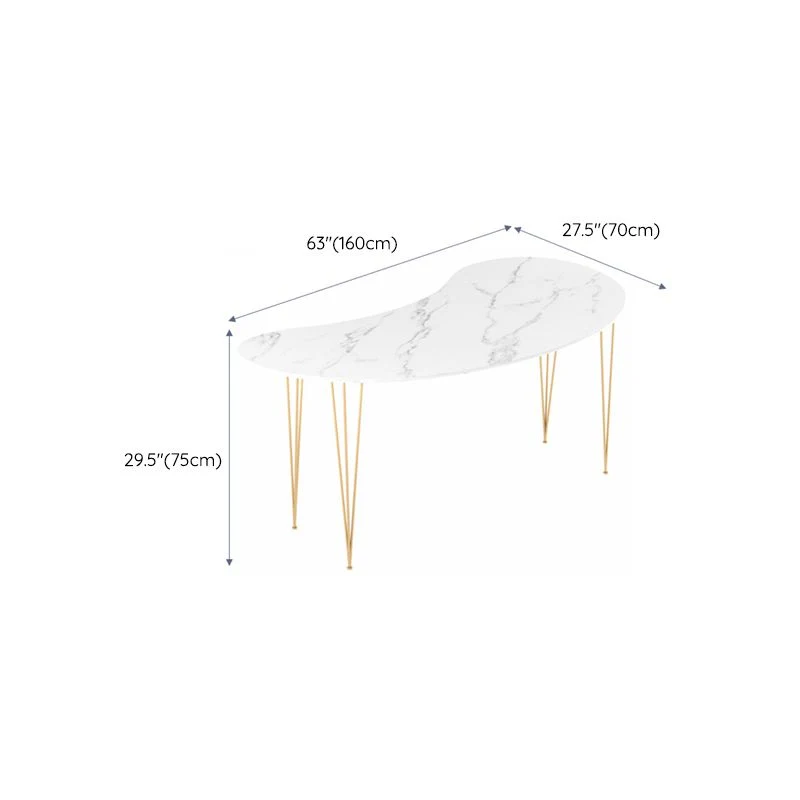 Bureau d'écriture incurvé Glam blanc avec pieds en métal Clearhalo