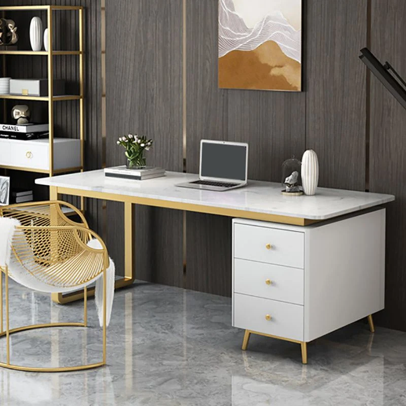 Bureau d'écriture incurvé Glam Bureau en métal et pierre avec tiroirs Clearhalo