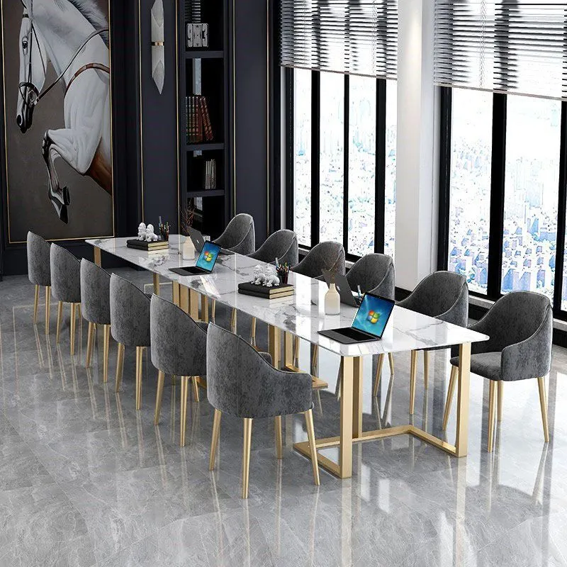 Bureau d'écriture incurvé en pierre agglomérée de luxe de bureau à domicile de table de réunion Clearhalo