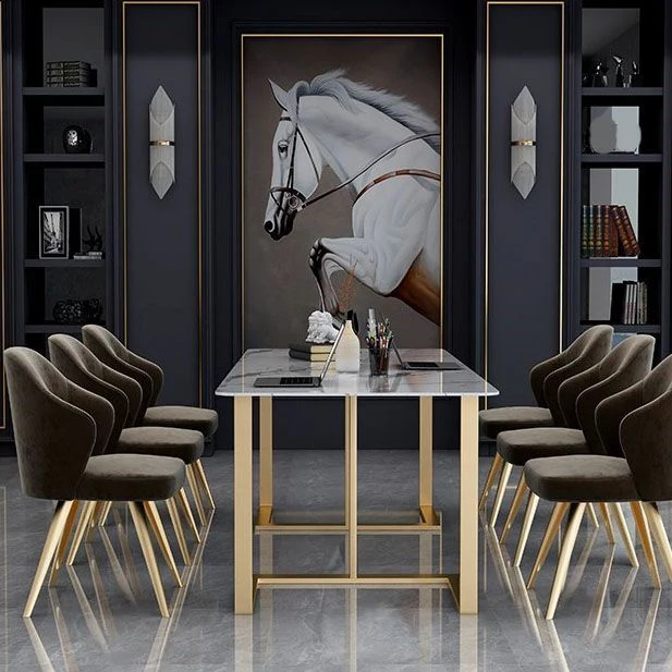 Bureau d'écriture incurvé en pierre agglomérée de luxe de bureau à domicile de table de réunion Clearhalo