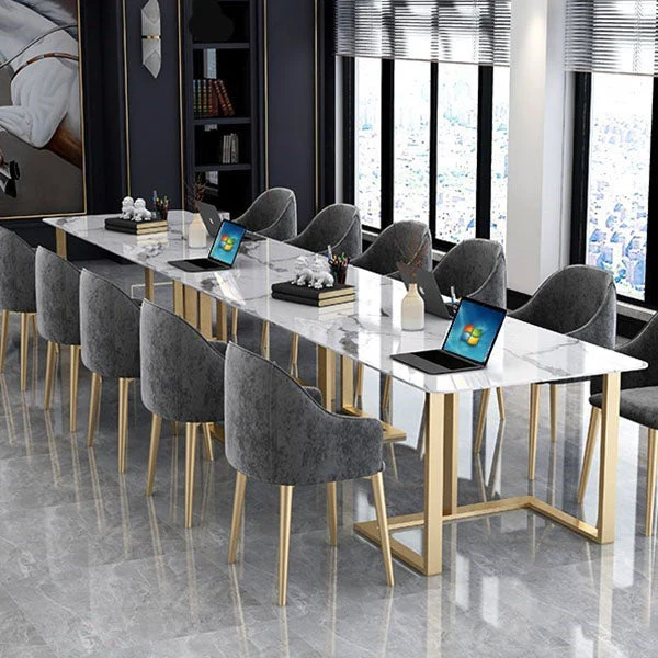 Bureau d'écriture incurvé en pierre agglomérée de luxe de bureau à domicile de table de réunion Clearhalo
