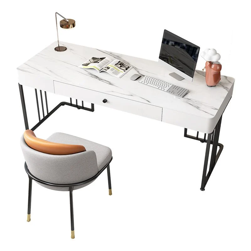 Bureau d'écriture incurvé en pierre frittée Bureau contemporain à base de traîneau noir Clearhalo