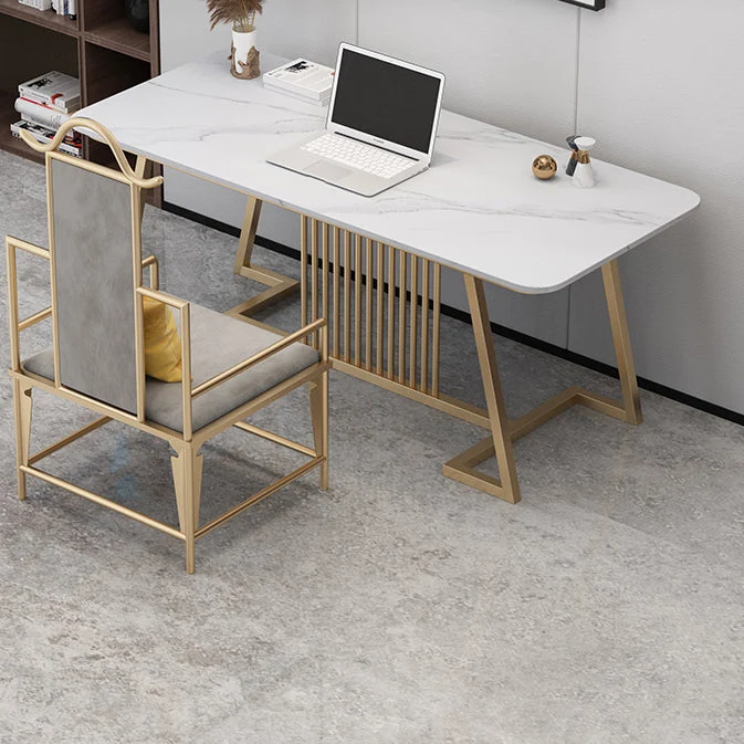 Bureau d'écriture incurvé en pierre Glam Bureau de bureau de 29,53 pouces de haut avec 1 étagère Clearhalo