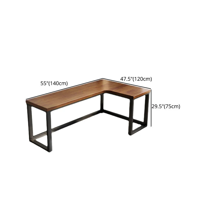Bureau d'écriture industriel en bois massif, bureau à base de tréteau en forme de L Clearhalo
