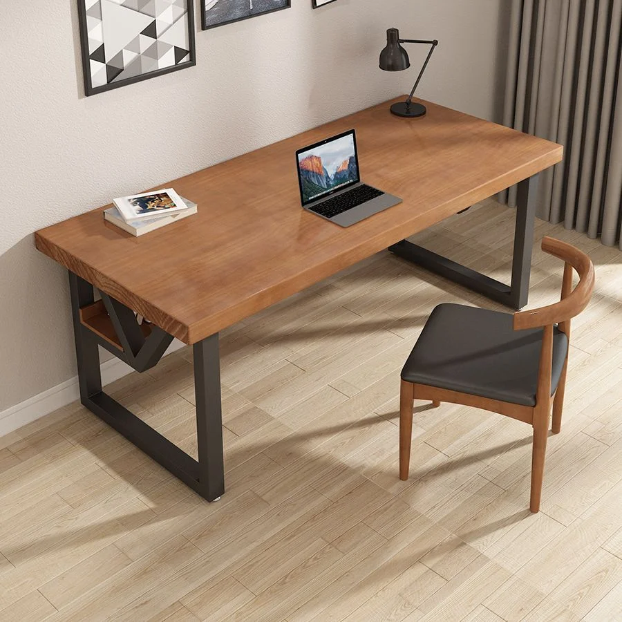 Bureau d'écriture industriel en bois massif, bureau rectangulaire avec traîneau Clearhalo