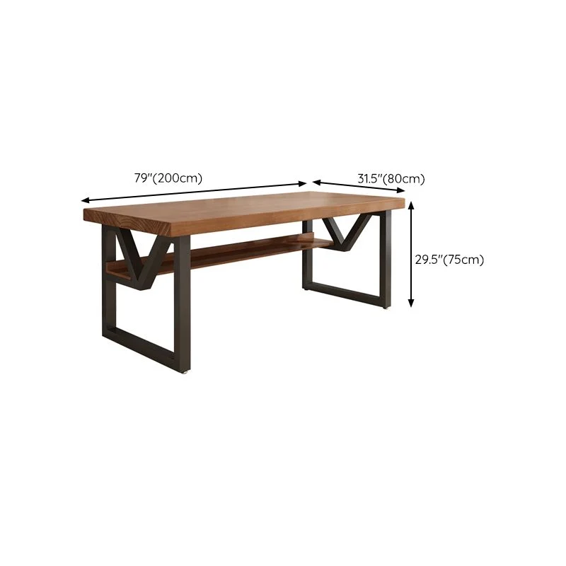 Bureau d'écriture industriel en bois massif, bureau rectangulaire avec traîneau Clearhalo