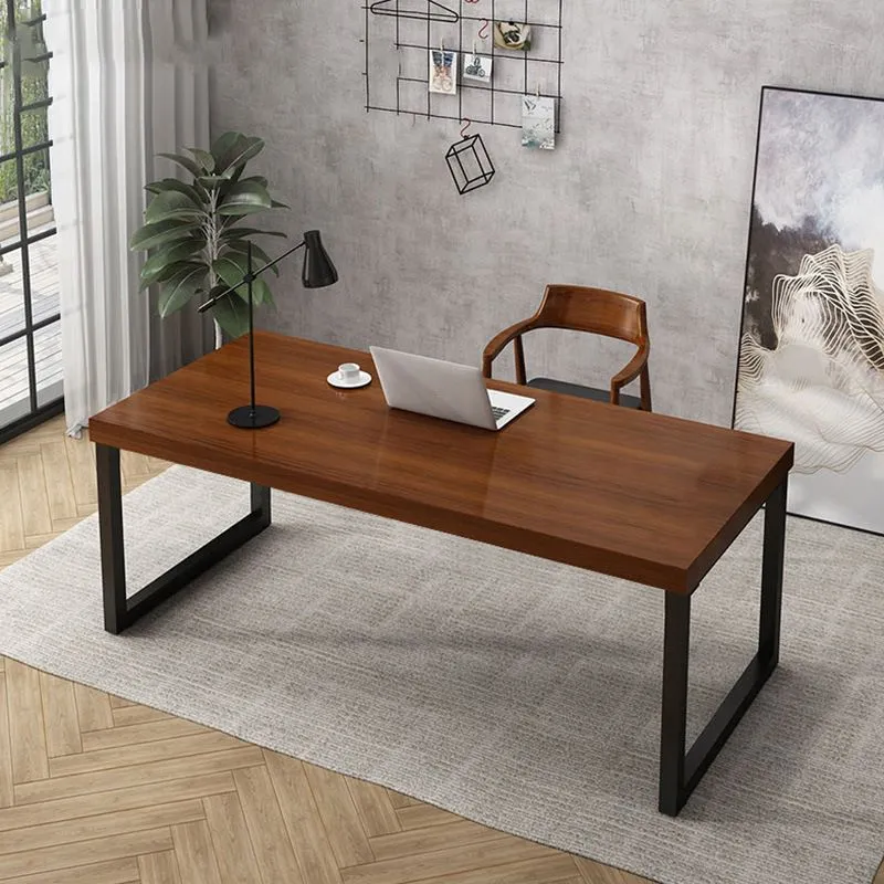 Bureau d'écriture industriel en bois massif, bureau rectangulaire à base de traîneau Clearhalo