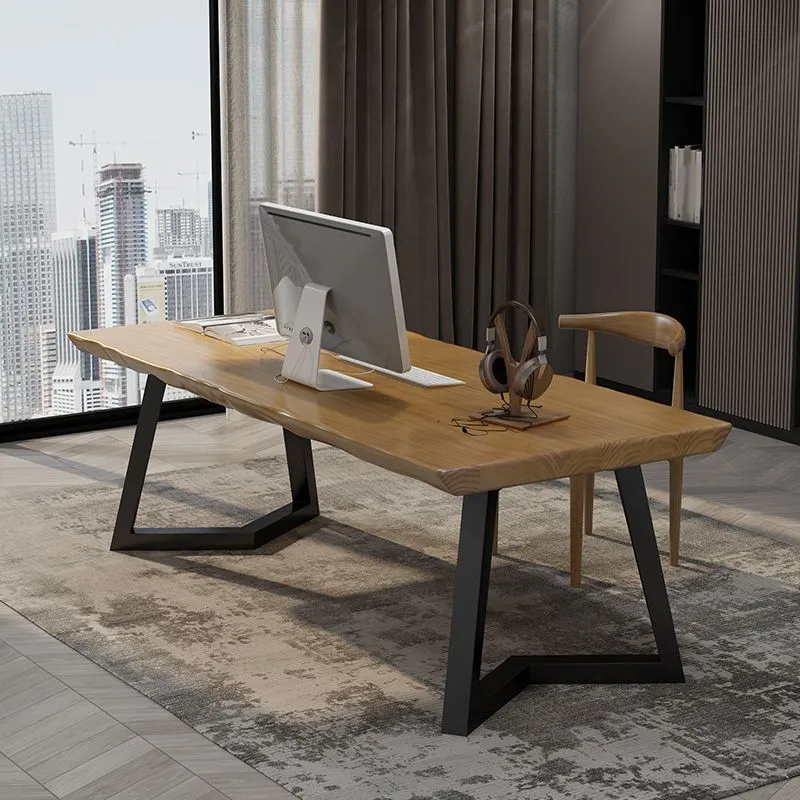 Bureau d'écriture industriel en bois massif, bureau rectangulaire à base de traîneau Clearhalo