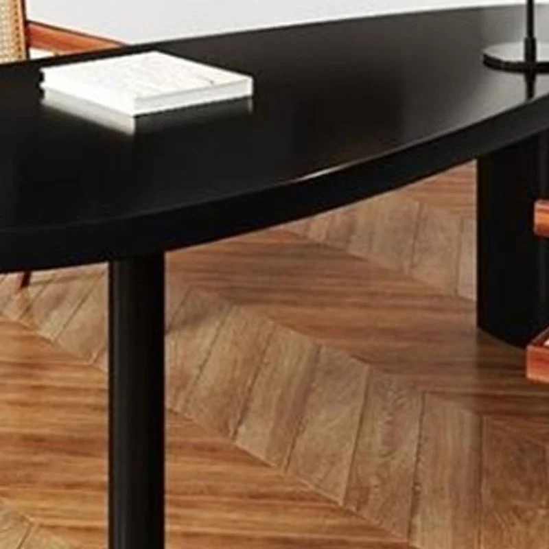 Bureau d'écriture industriel en bois massif noir avec pieds Clearhalo
