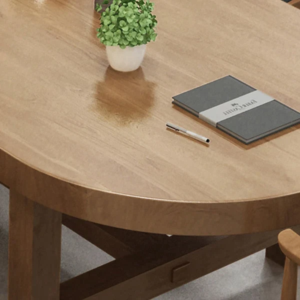 Bureau d'écriture industriel de bureau à domicile de table de réunion de forme ovale en bois massif Clearhalo