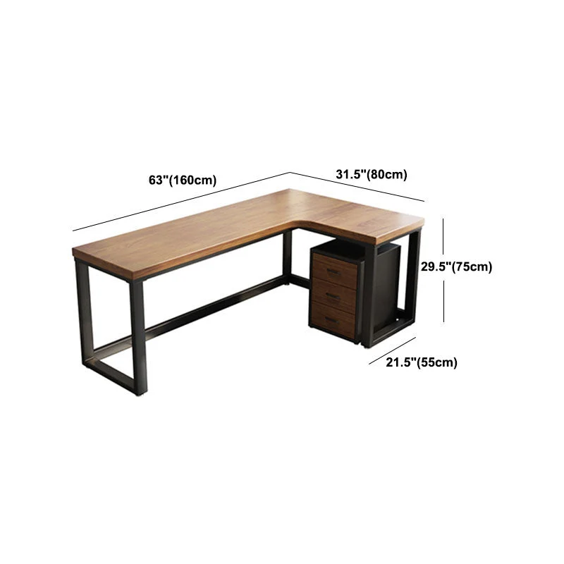 Bureau d'écriture industriel marron en forme de L avec pieds en métal Clearhalo