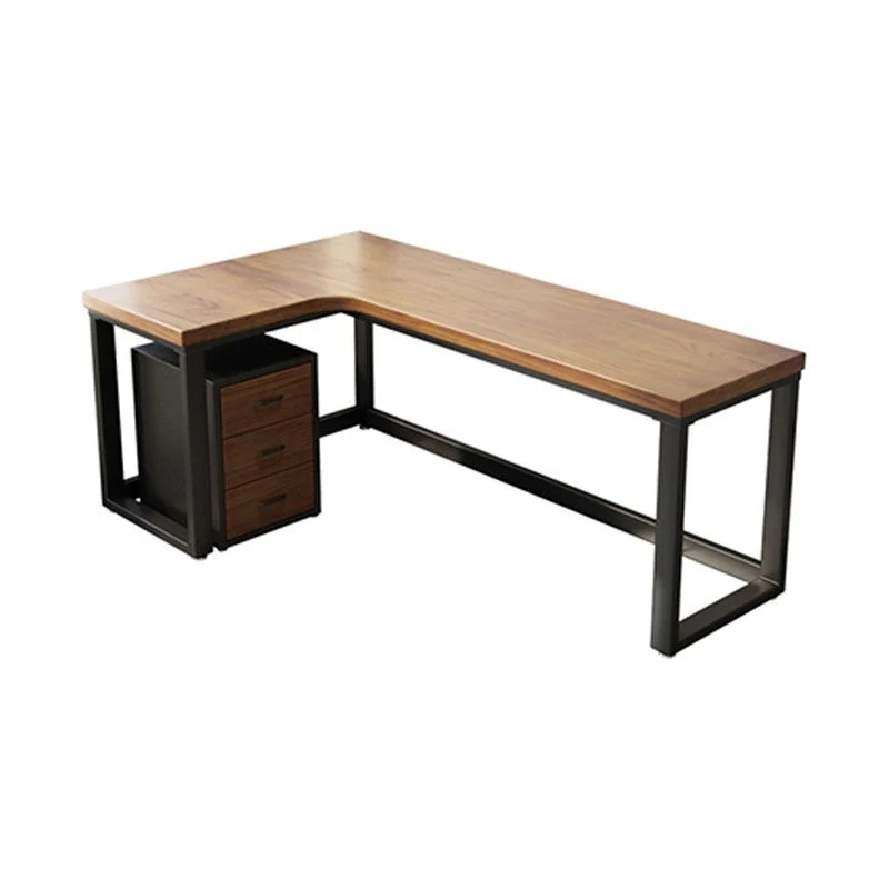 Bureau d'écriture industriel marron en forme de L avec pieds en métal Clearhalo