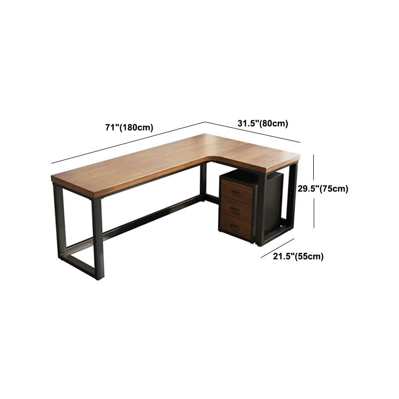 Bureau d'écriture industriel marron en forme de L avec pieds en métal Clearhalo