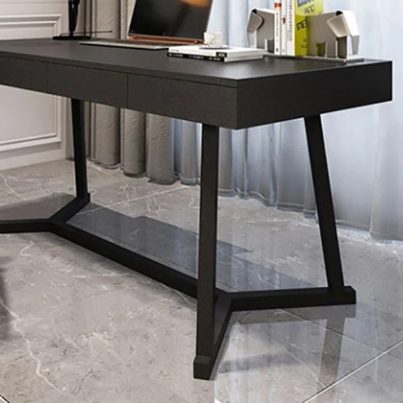 Bureau d'écriture industriel noir avec tiroirs, bureau rectangulaire Clearhalo