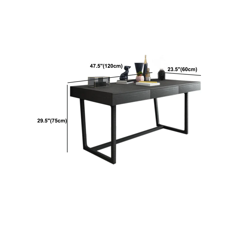 Bureau d'écriture industriel noir avec tiroirs, bureau rectangulaire Clearhalo
