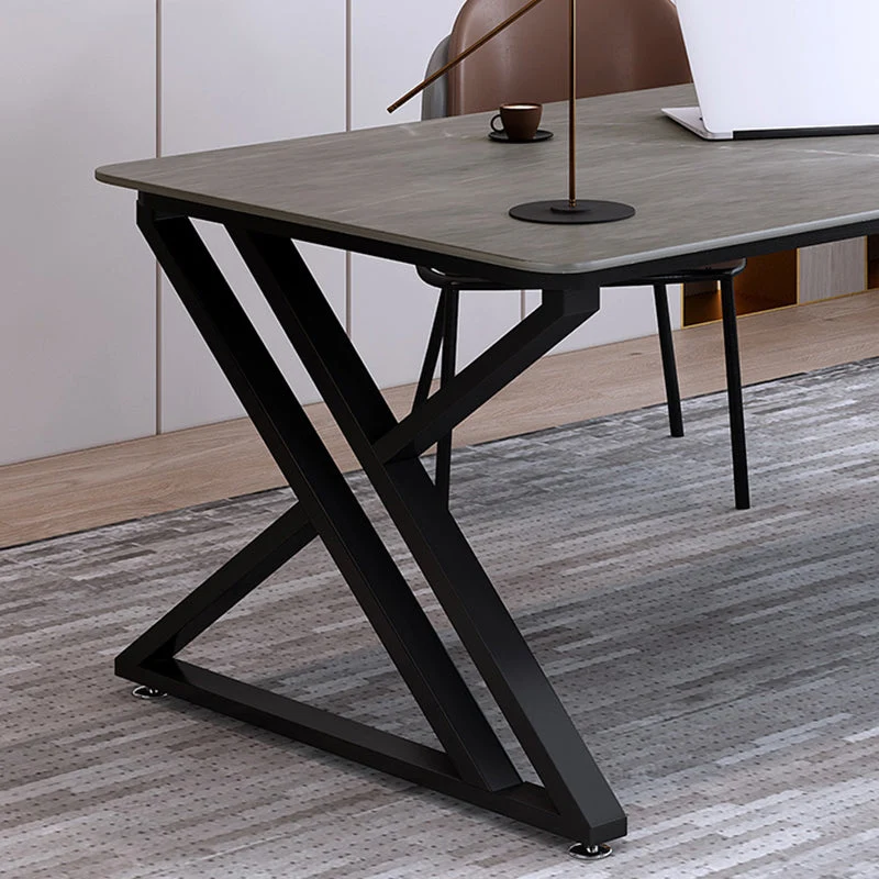 Bureau d'écriture industriel en pierre avec traîneau, bureau rectangulaire en métal Clearhalo